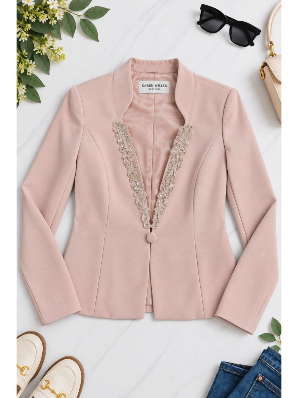 Karen Miller New York Womens Jacket Blush Pink Beaded Size Medium